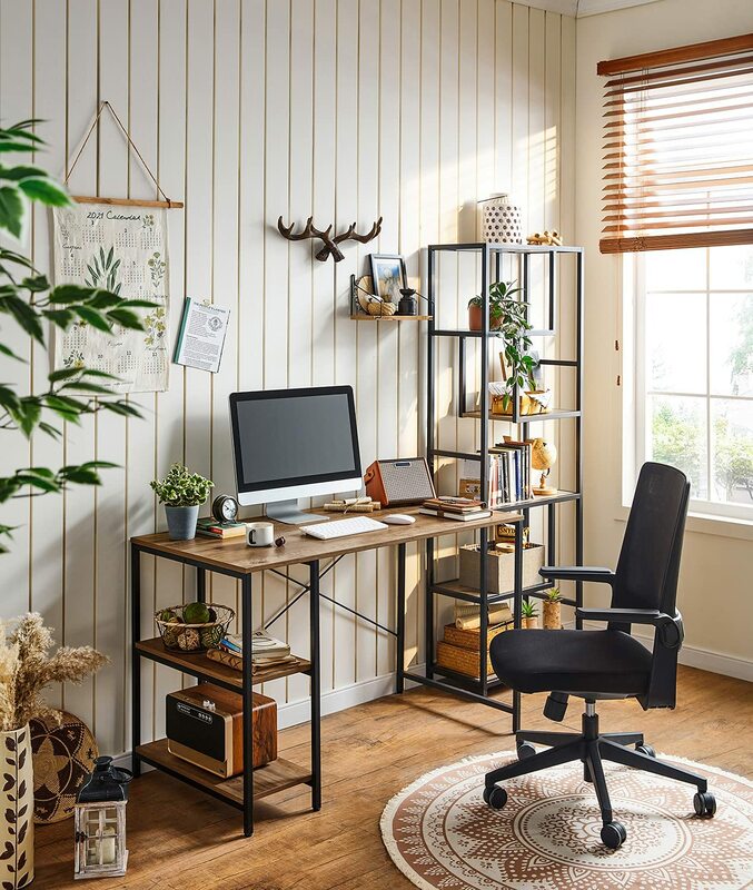 Escritorio de ordenador con estantes, mesa de trabajo de 47 pulgadas para oficina en casa, mesa de ordenador portátil para espacios pequeños, acabado de Roble rústico