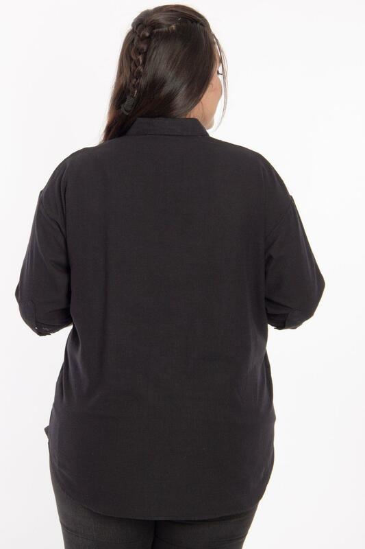 Hanezza Plus Size Voorzijde Borduren Pailletten Gedetailleerde Shirt