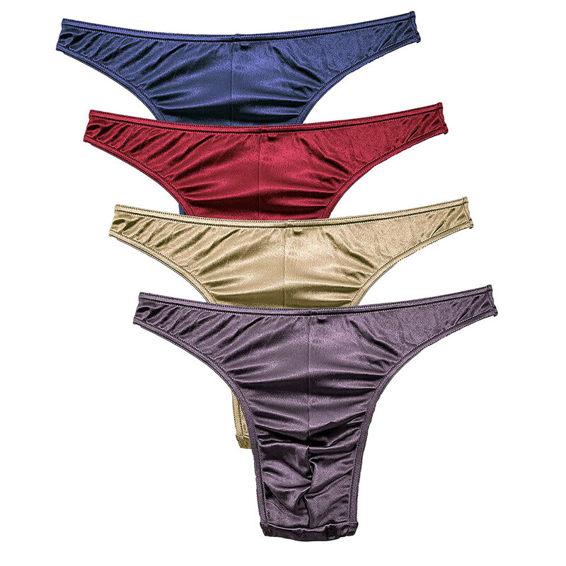 2Piece/Order Random Color Men Panties Thong Brief Sexy Plus Size Men's Underwear Satin Silky S/M/L/XL/2XL/3XL