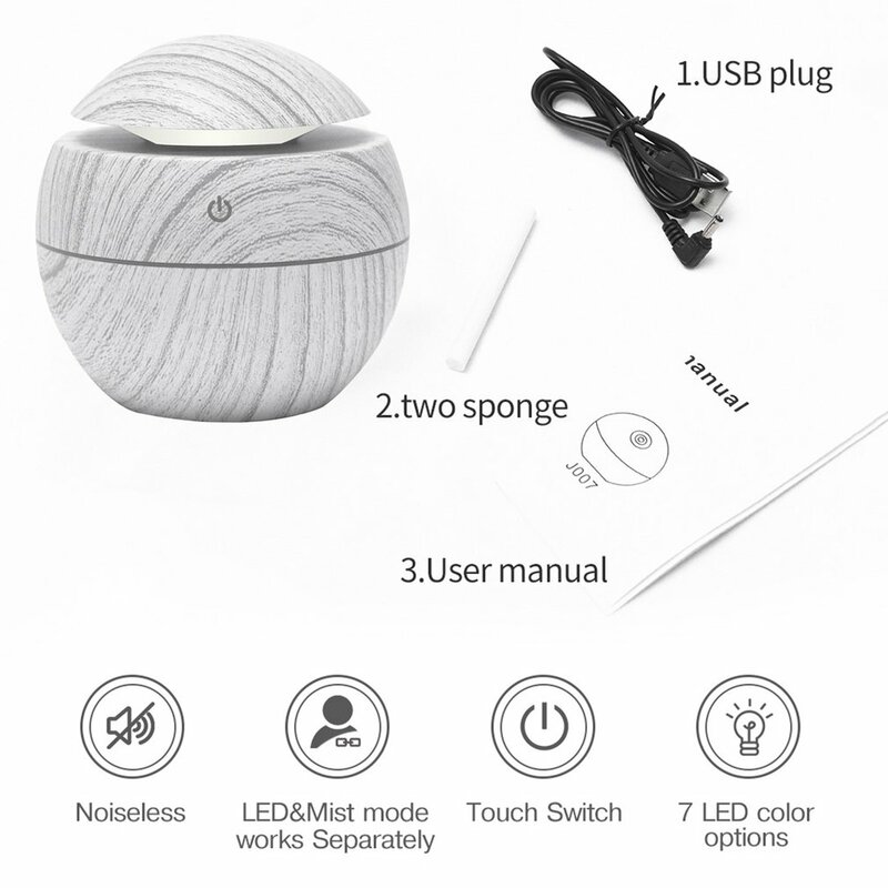 Nowe ziarno drewna mininawilżacz powietrza ultradźwiękowy USB rozpylacz zapachów LED lampka nocna elektryczny dyfuzor olejków eterycznych aromaterapia