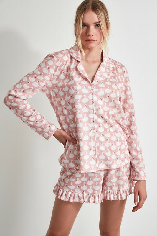 Trendguia conjunto de pijamas de malha com estampa de cisne