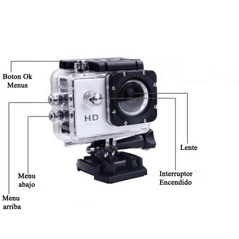 WITHTECH HD sports camera, with 5 MPX Aquatica housing, 30 M submersible, multiple accessories, bicycle, diving, RUNING