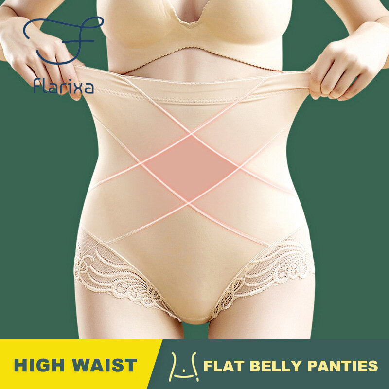 Flarixa-Culotte de glace taille haute sans couture, pantalon abdominal, sous-vêtements saillants, slip respirant en dentelle, slip slim ventre plat