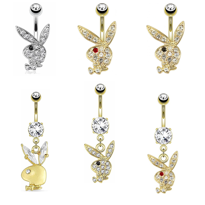 1/2PCS Cute Bunny Belly Button Ring 14G Rabbit Belly Piercing Ring Sexy Navel Piercing Bunny Belly Bar Rabbit Navel Ring Jewelry