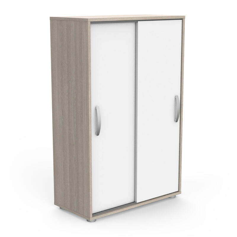 Meuble armoire portes coulissantes blanc et chêne 68x33x106 cm