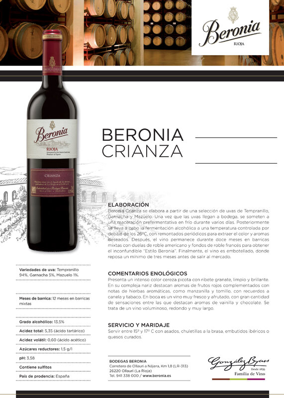 Rotwein-Beronia Crianza-TUN Ca Rioja-box von 6 flaschen von 750 ml-wein-rot-Spanisch wein-abschluss: 15% - González Byass