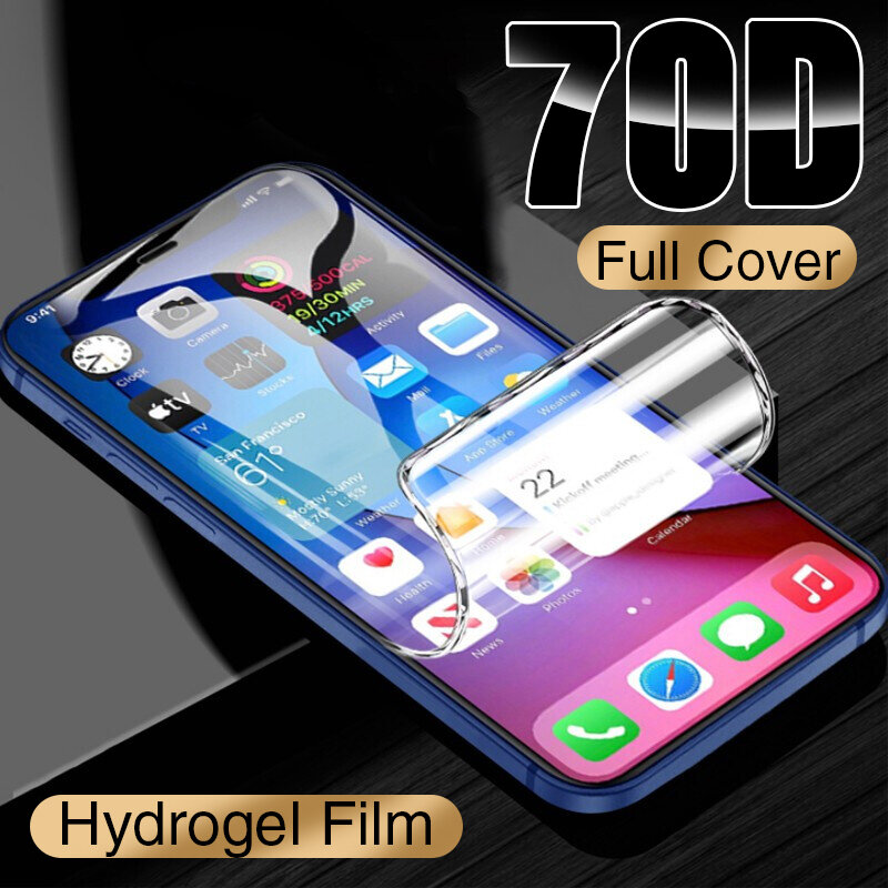 Protecteur d'écran pour iPhone, Film souple 70D à couverture complète en Hydrogel, pas du verre, pour modèles 7, 8 Plus, 6, 6s, 11, 12 Pro, mini, XR, X, XS Max, SE 2020