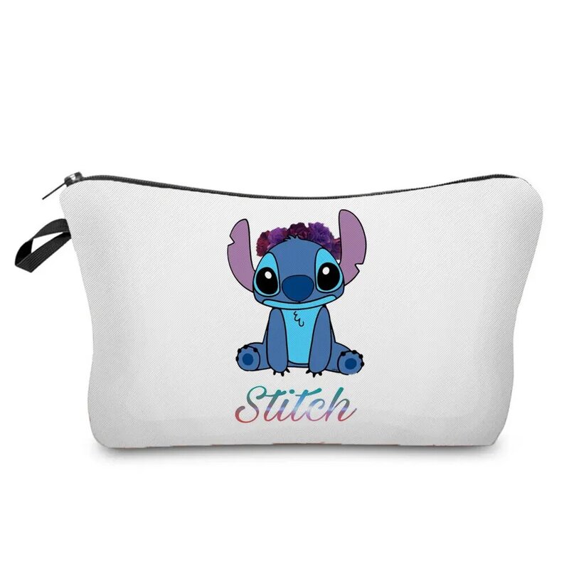 Disney-Bolsa de maquillaje Lilo & Stitch con patrón de impresión, bonita bolsa organizadora, bolsas de cosméticos de viaje, estuche para lápices azul para mujer