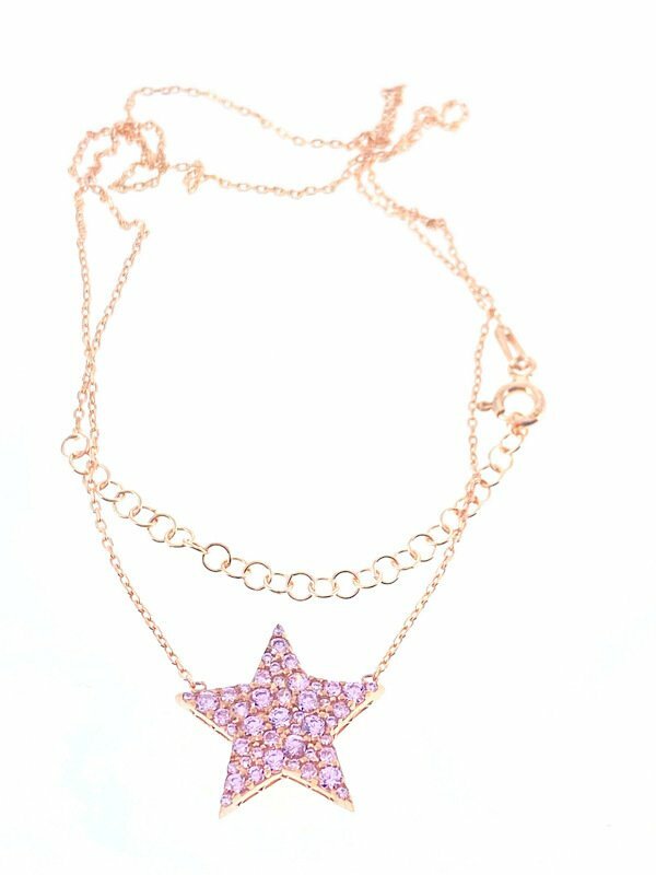 Nova moda estrela série premium qualidade 925 prata esterlina rosa banhado a ouro colar feminino