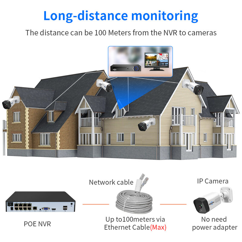 Hiseeu-CCTV Security Surveillance Camera System Kit Set, Câmera AI ao ar livre, Gravador de Vídeo NVR, Áudio 2-Way, IP POE, 3MP, 5MP