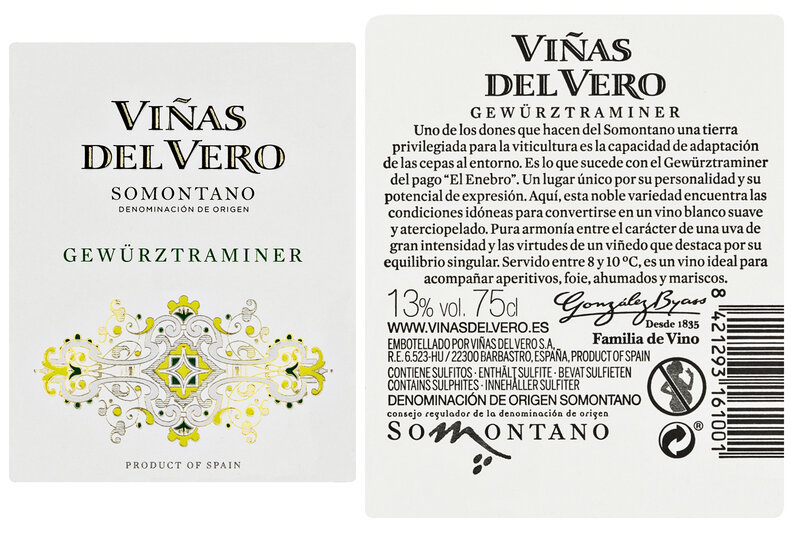 Vero gewürztraminer videiras-vinho branco-do somontano-caixa de 6 garrafas 750 ml-transporte da espanha-vinho-branco