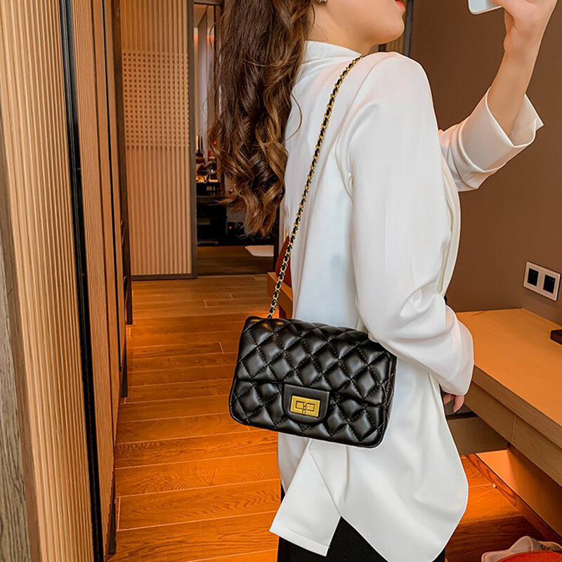 크로스 바디 휴대 전화 가방 스퀘어 가방 패션 어깨 가방 성격 장식 체인 크로스 바디 휴대 전화 가방