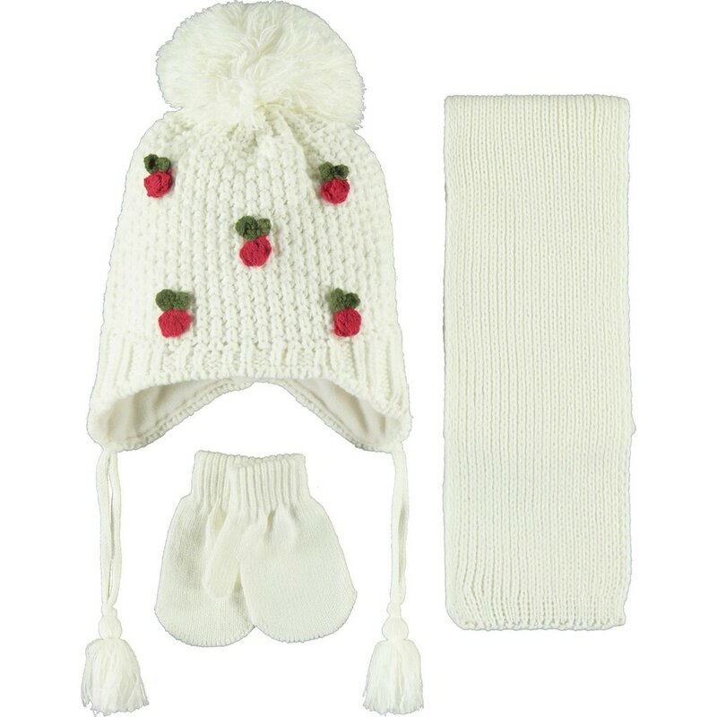 Child beret scarf gloves set Winter Autumn Spring Fashion stylish 1-4 age beige acrylic kombin