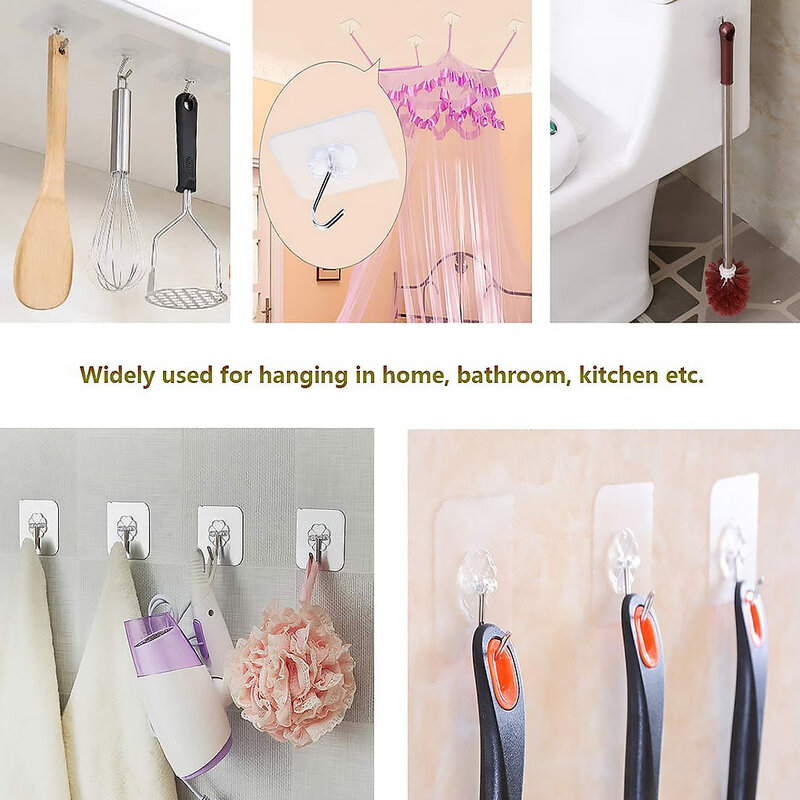 10/20pcs Wall-mounted Nail-free Seamless Hook Transparent Strong Self Adhesive Door Wall Hangers Towel Mop Handbag Holder Hook