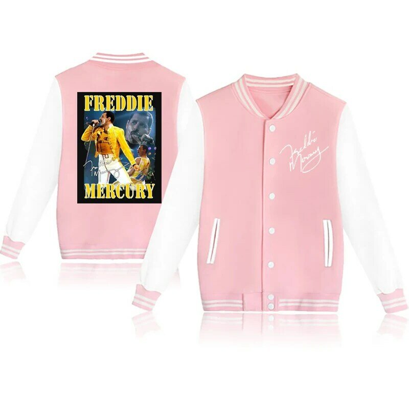 프레디 머큐리 프린트 남성용 야구 유니폼 재킷, 겨울 플리스 블랙 의류, 스트리트웨어