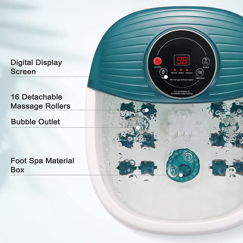 Spa/banho de pé massager com calor, bolhas e vibração, controle de temperatura digital, 16 rolos masssage