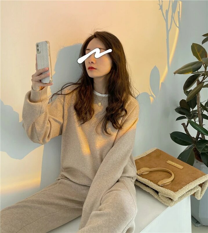 Spring Autumn Women Pullovers Sweater Elastic Waist Harem Pants Winter Female 2 Pieces Sets Knitted Suit