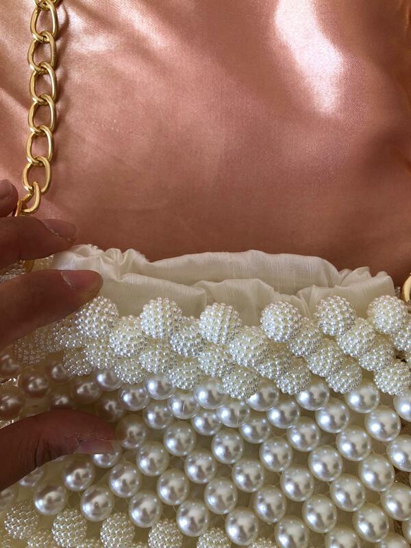 Kristall Handtasche Perlen frauen Tasche Stilvolle Personalisierte Design Kette Gurt Beige Farbe 2021 Mode Perle Geldbeutel Griff Tote Fall