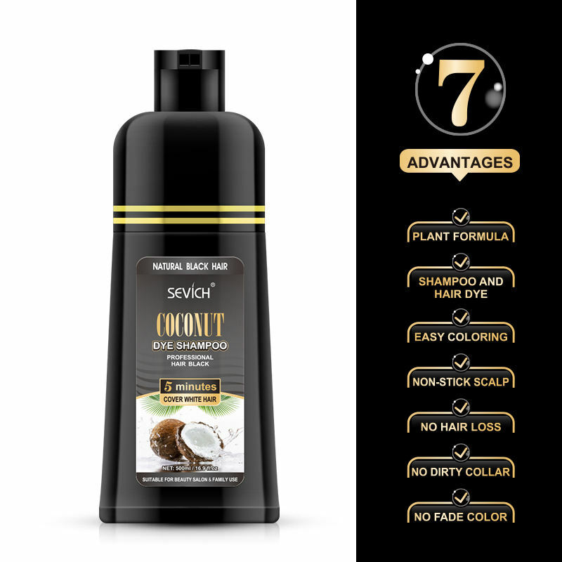 Sevich Shampoo permanente per capelli Shampoo naturale biologico all'olio di cocco essenza Shampoo colorante per capelli neri che copre i capelli grigi di lunga durata