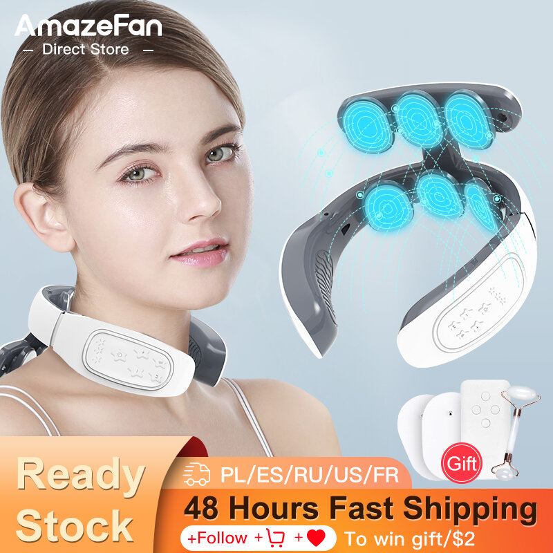 Electric Neck Massager Hot Compress Neck Back TENS Cervical Massager Pain Relief EMS Relaxation Therapy Vertebra Physiotherapy