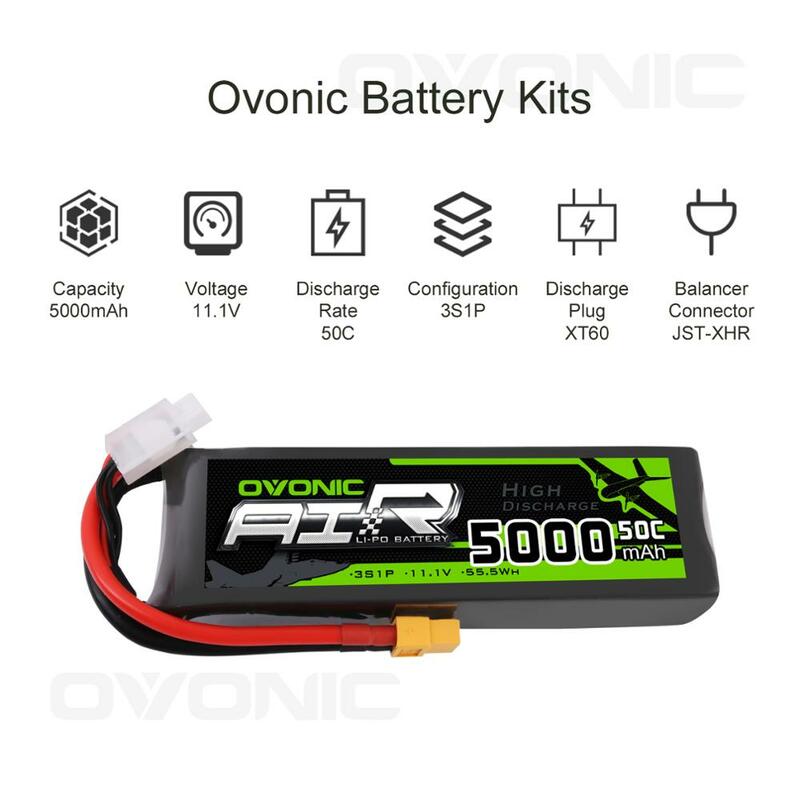 OVONIC-batterie LiPo 11.1V 5000mAh 3S 50C, avec connecteur XT60, pour voiture RC, avion 1/10 Monster Truck, chenille