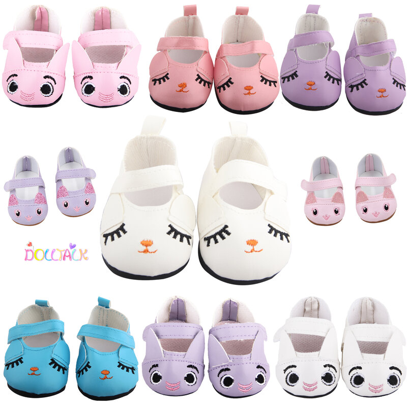 Zapatos de muñeca con orejas largas para bebé recién nacido, botas bordadas de conejo de dibujos animados, zapatos para muñeca OG de 43cm, 18 pulgadas