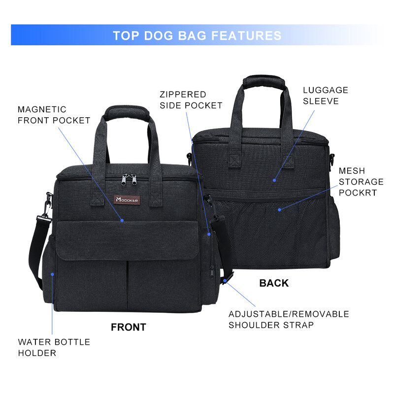 Modoker-犬と猫のための黒い折りたたみ式ペットバッグ,ワンショルダー,複数のポケット