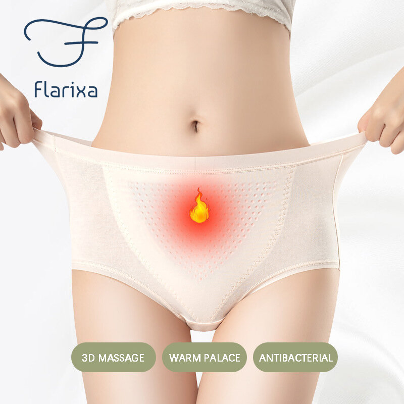 Flarixa Warm Palace Menstrual Panties Women's Seamless Mid Waist Pure Cotton Briefs Anion Magnetotherapy Antibacterial Underwear