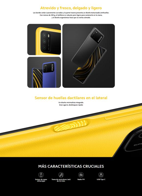 POCO M3 (64GB/128GB ROM z 4GB pamięci RAM, Qualcomm®Snapdragon™662, Android, Nuevo) [Teléfono Móvil Versión Global para España]