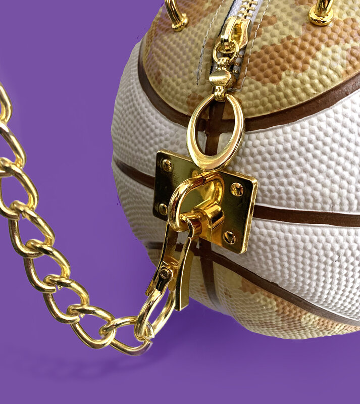 Qnmore-حقيبة مموهة ذهبية أرجوانية سوداء للنساء ، حقيبة كرة سلة دائرية أصلية ، مصممة ، كروس ، رياضة عصرية