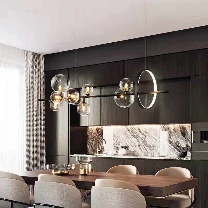 Plafonnier LED suspendu composé de bulles de verre, design moderne, éclairage d'intérieur, luminaire décoratif de plafond, idéal pour une salle à manger, une cuisine ou un restaurant