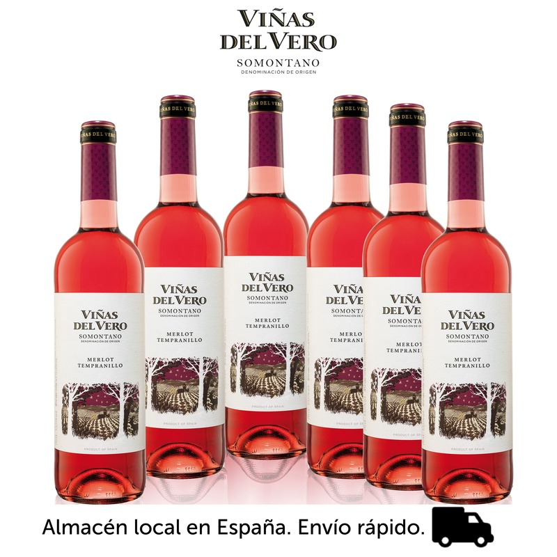 Rosé vero videiras-vinho rosé-do somontano-caixa de 6 garrafas 750 ml-remessas de espanha-vinho-rosa