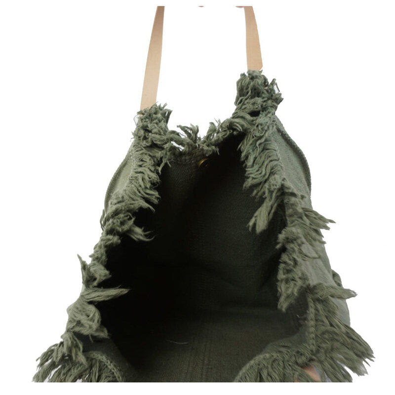 Gioanna Milano duża płócienna torba plażowa z guzikiem lniana torebka na ramię Tote frędzel Summer Travel czeski kobiety J1145