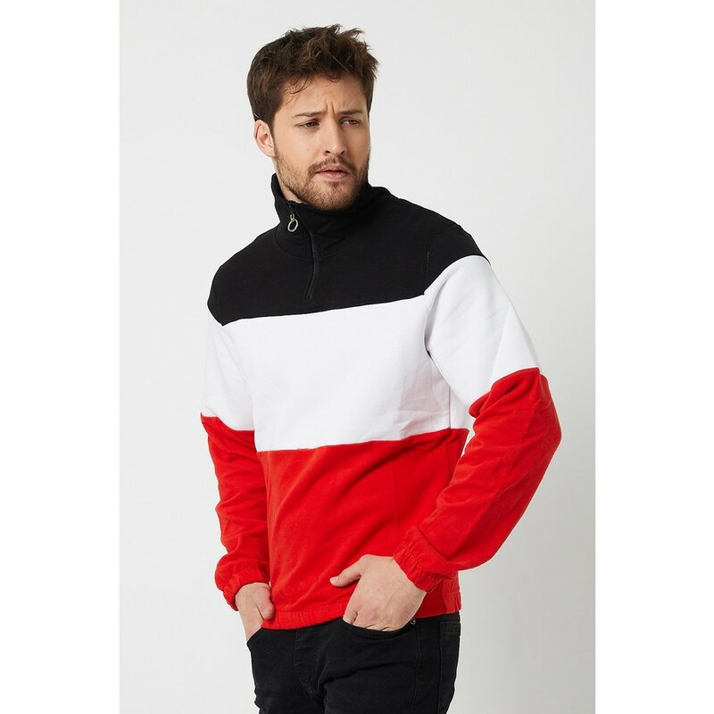 Стильный крутой мужской черно-бело-красный цветной свитшот на молнии на осень и зиму, весна, элегантный дизайн, новая мода