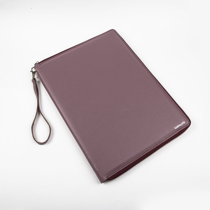 Organizador familiar de documentos con cremallera "zip folder" cashalots/carpeta de cuero genuino, tamaño A4