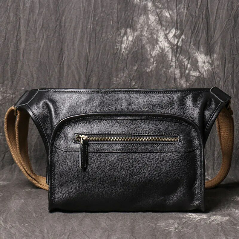 Original Design Fanny Packs for Men Genuine Leather Chest Bag Male Fashion Shoulder Messenger Bag Men's Cowhide Crossbody Bag