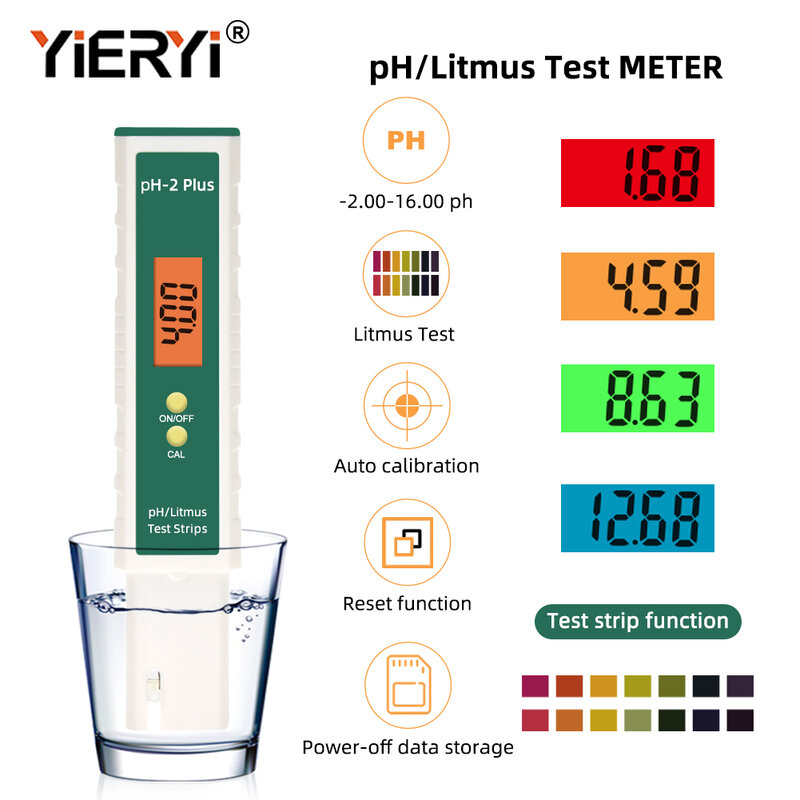 Yieryi novo PH-2Plus medidor de ph digital litmus ph qualidade da água teste caneta-2.00-16.00 para piscina beber aquário laboratório