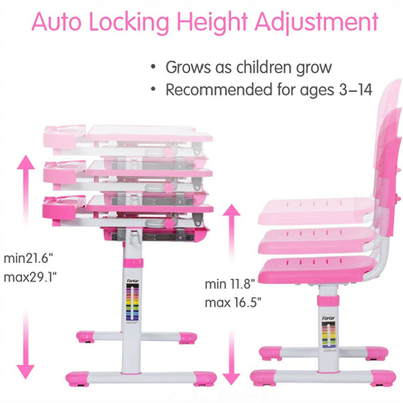 Conjunto ergonômico para cadeiras, com compartimento de armazenamento grande e altura ajustável, para meninos e meninas