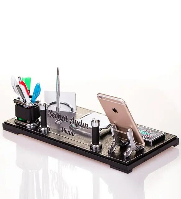 Organizador de escritorio de cristal con nombre personalizado, juegos de escritorio de oficina, soporte de bolígrafo y tarjeta de negocios, regalo, Turquía
