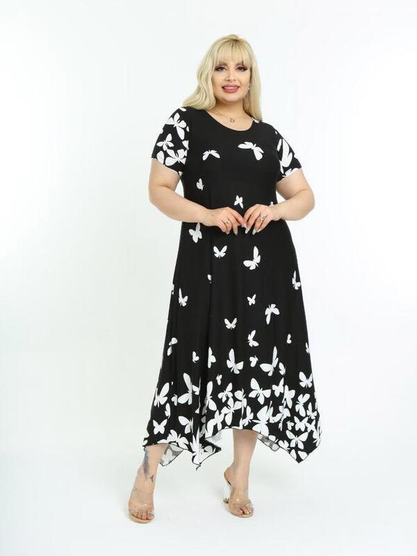 Vêtements pour femmes, grande taille, décontracté, jour spécial papillon noir, ligne a, longueur cheville, Lycra, Viscose tricotée, fabriqué en turquie, 2022, XL 2XL 3XL 4XL 5XL