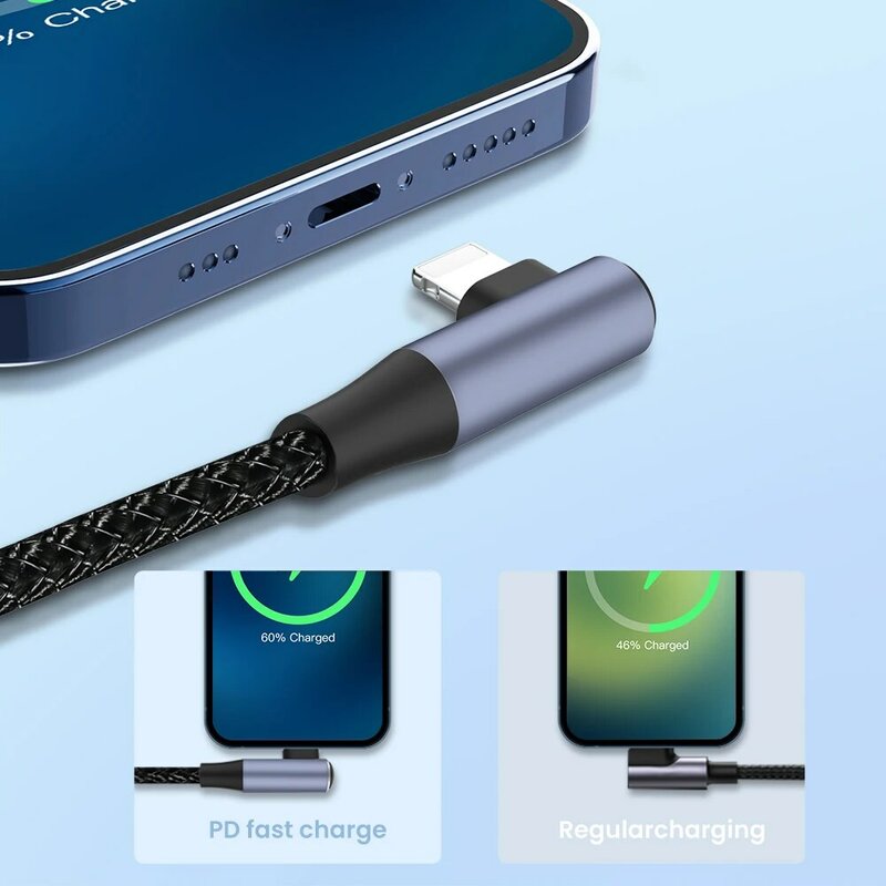 Cable USB de doble codo PD para iPhone, Cable de datos de carga rápida tipo C para Macbook, iPhone 13, 12 Mini, 11 Pro Max, 20W