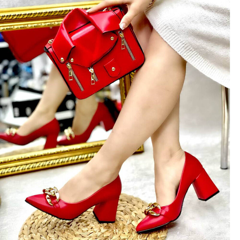 Women Red Color Shoe shoes Bag Matching Matching bag set Slippers Wedding African Style Handbag bags for women luxury designer h