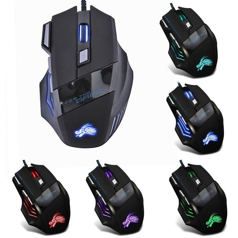 Computer Mouse USB Wired Gaming Mouse 7 Buttons 5500 DPI Adjustable LED Backlit Optical Gamer Mice For PC Laptop Notebook