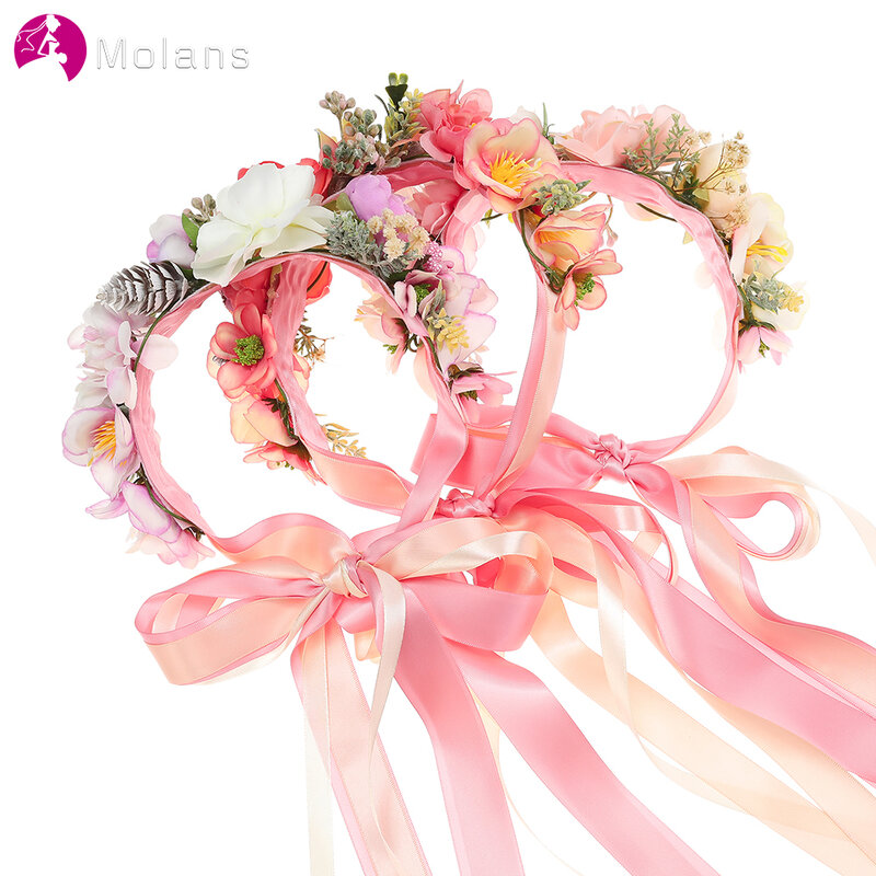 Molans Cotton Hair Flower Crown Headband Hoop For Bride Women Floral Wreath Wedding Birthday Hairband Girls Hair Accessories
