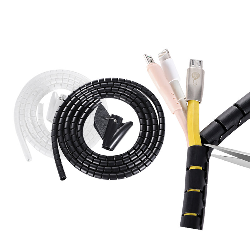BSLIUFANG 1.5/2M Organiser Kabel Spiral Fleksibel Pelindung Kabel Tabung Penyimpanan Pengikat Kabel Manajemen Aksesori Kabel Pengatur