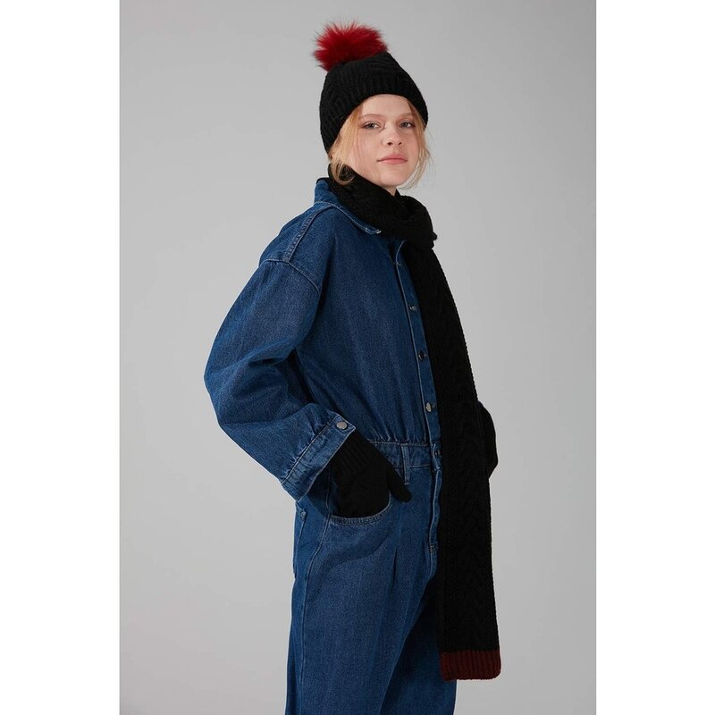 Conjunto de guantes de punto para mujer, conjunto de bufandas y gorros de tejido, elegante, sencillo, moderno, acrílico, negro, para invierno