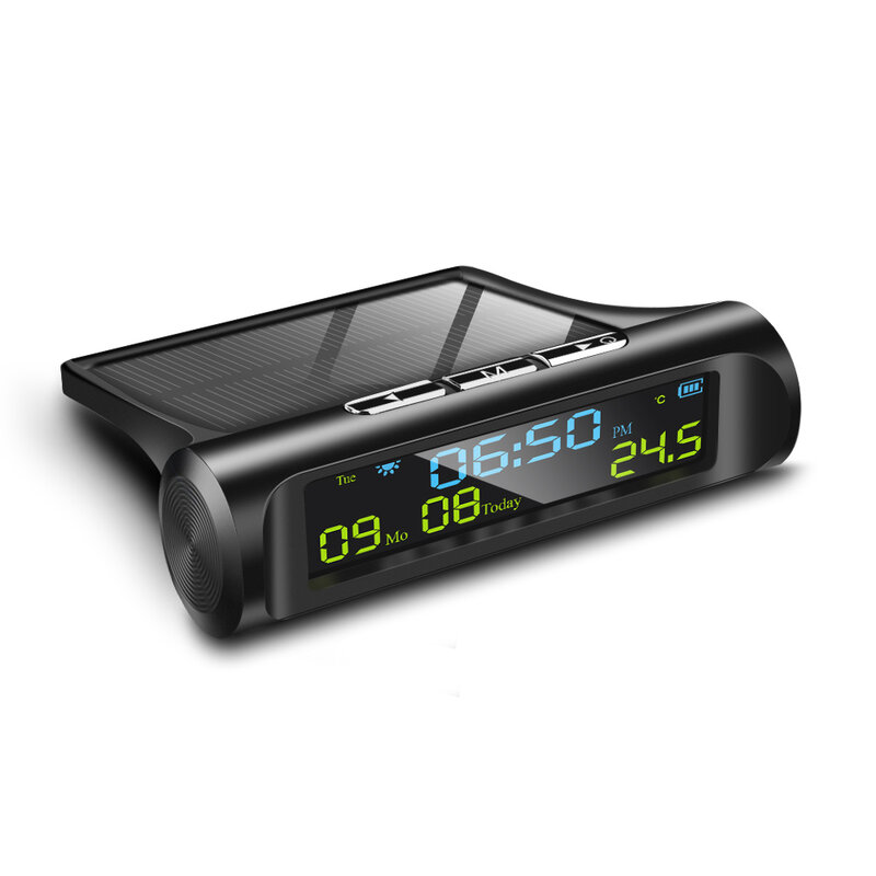 Samochód USB ładowanie solarne inteligentny zegar cyfrowy kalendarz czas temperatura wyświetlacz LED akcesoria do wnętrza samochodu Auto Start Off