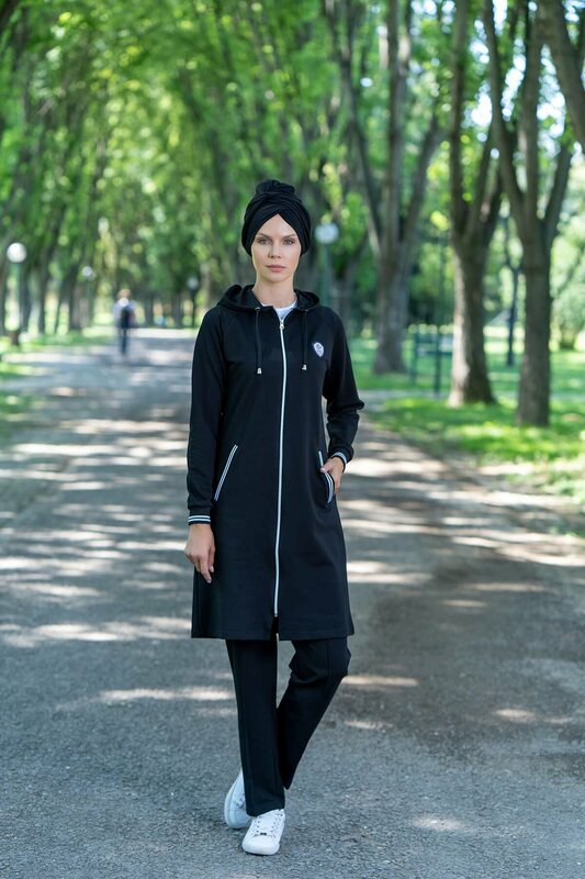 Eofashion Исламская с полным покрытием из хлопчатобумажный карман с хиджаб с длинными рукавами спортивный с капюшоном и широкие штаны со Размер...