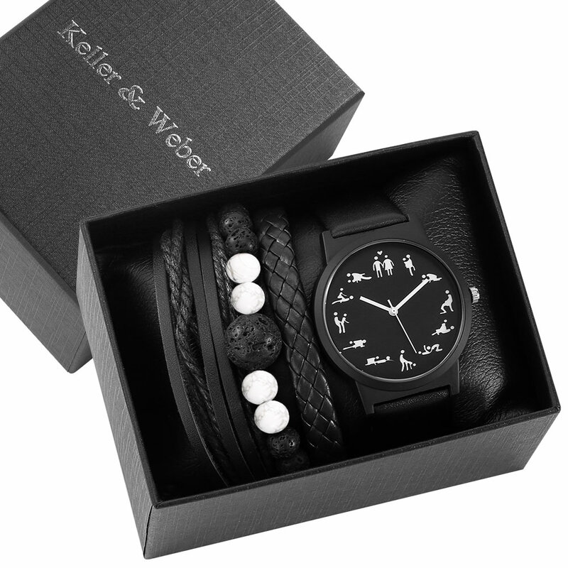 5 Stuks Horloge Armband Gift Set Voor Mannen Grappige Wijzerplaat Quartz Horloge Fashion Casual Zaken Wirstwatch Relogio Masculino