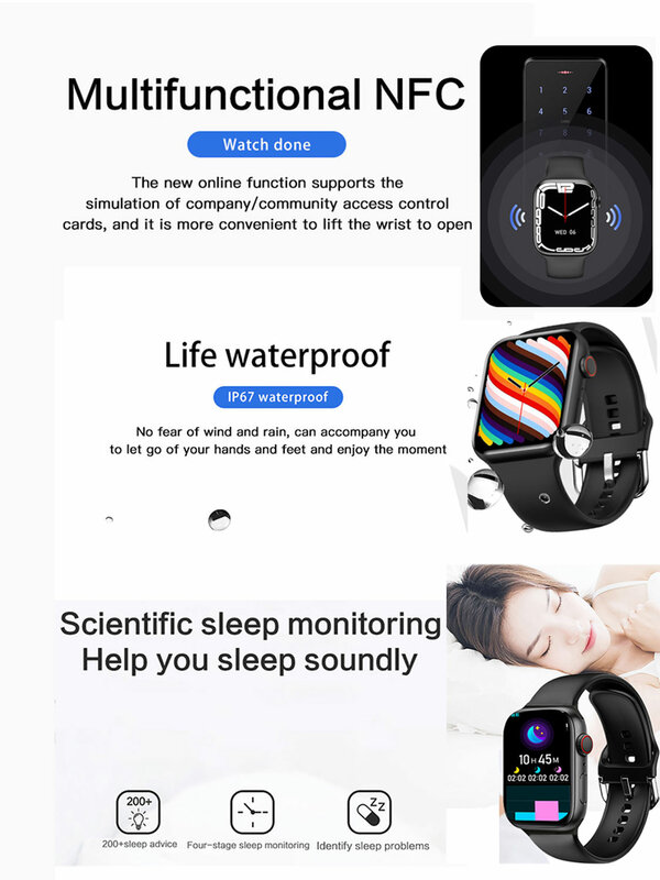 Nfc relógio inteligente série 7 lhix sistema operacional 1.75 polegada bluetooth relógio inteligente mulher homem pulseira de fitness pk menina smartwatch iwo w37 pro